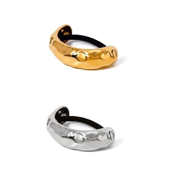 18K Gold Chunky Hammered Arch Hair Cuffs Hair Ties, Stainless Steel Ponytail Cuf - Picture 9 of 9